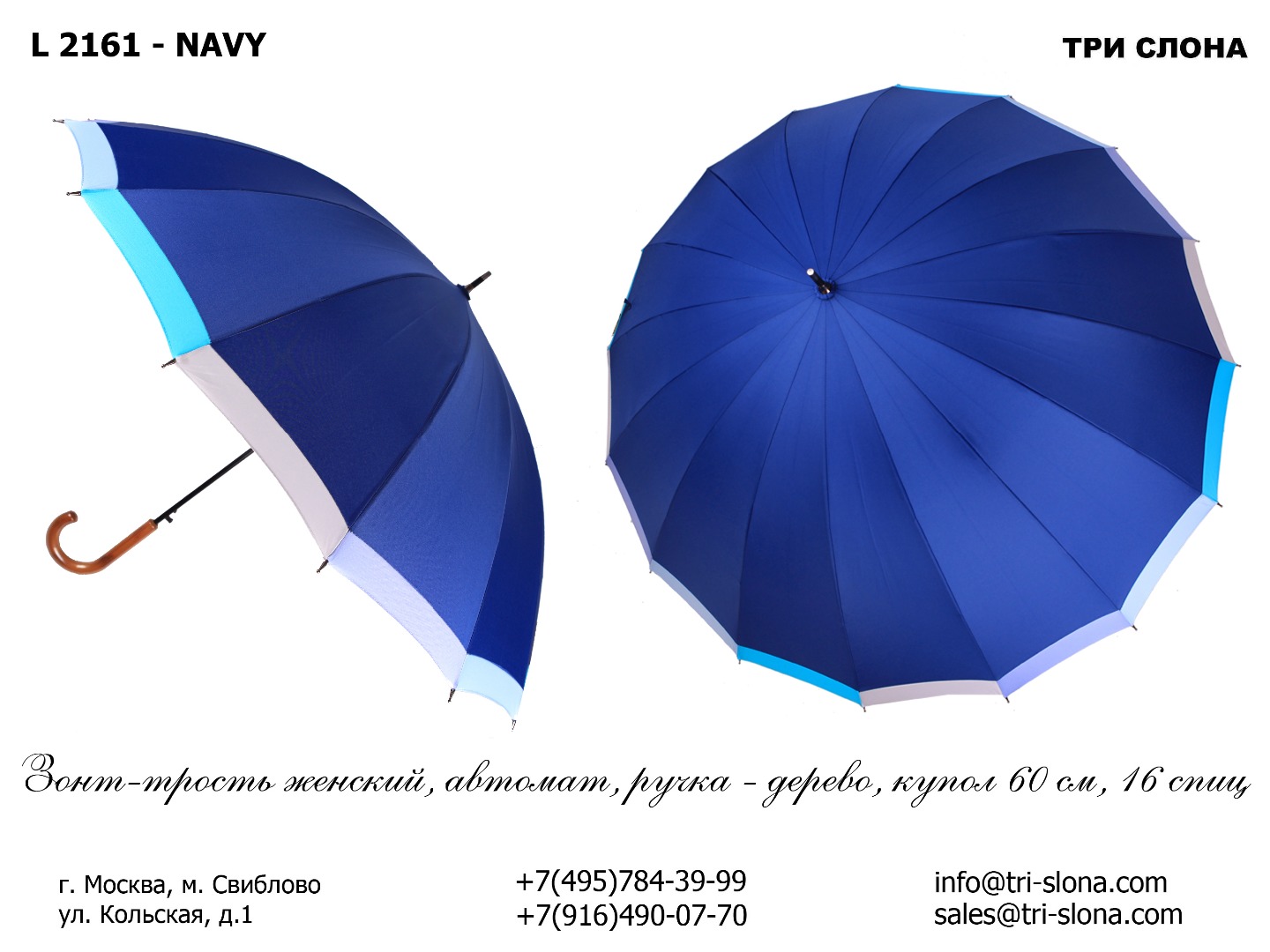 Зонт Трость женская Арт L2161 - NAVY L 2161 navy.jpg
