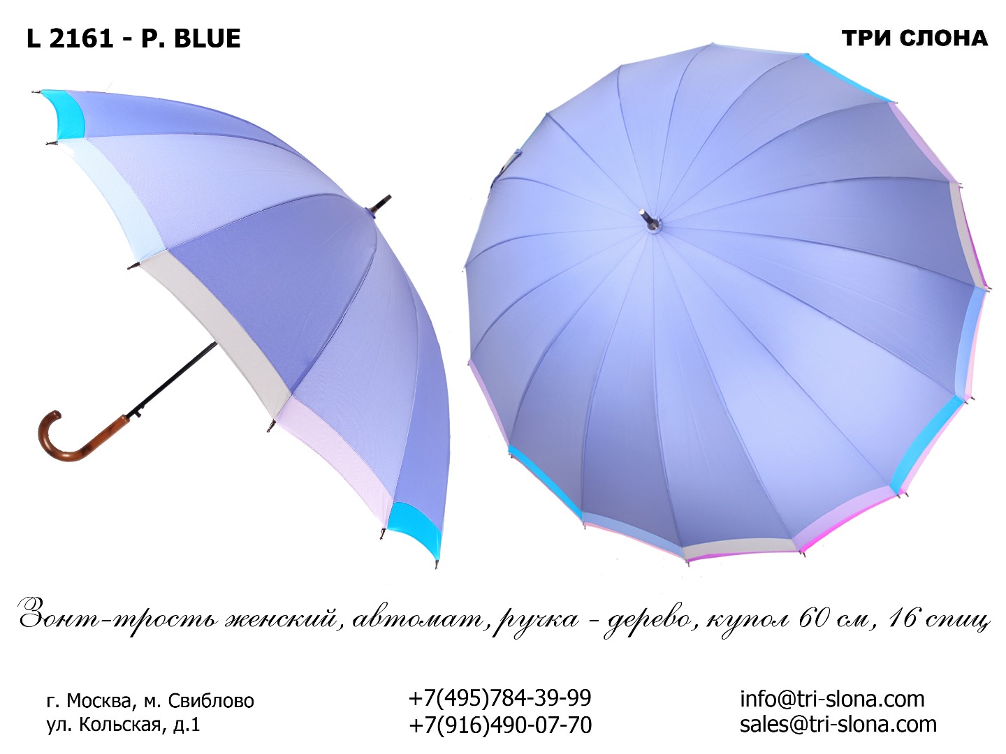 Зонт Трость женская Арт L2161 -BLUE L 2161 p blue.jpg