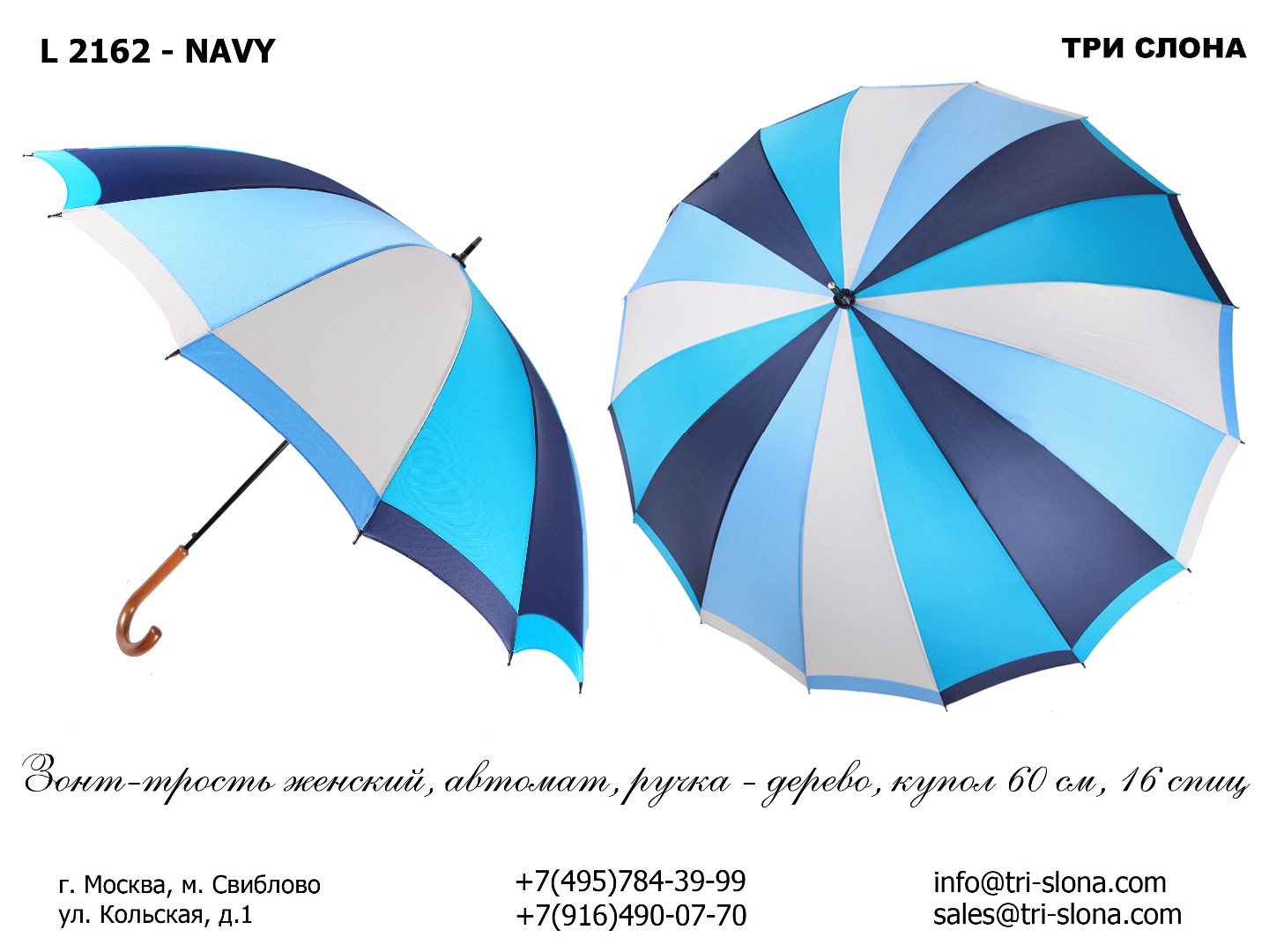 Зонт Трость женская Арт L2162 - NAVY L 2162 navy.jpg